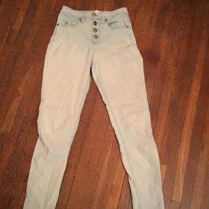 Light-washed button-fly jeans